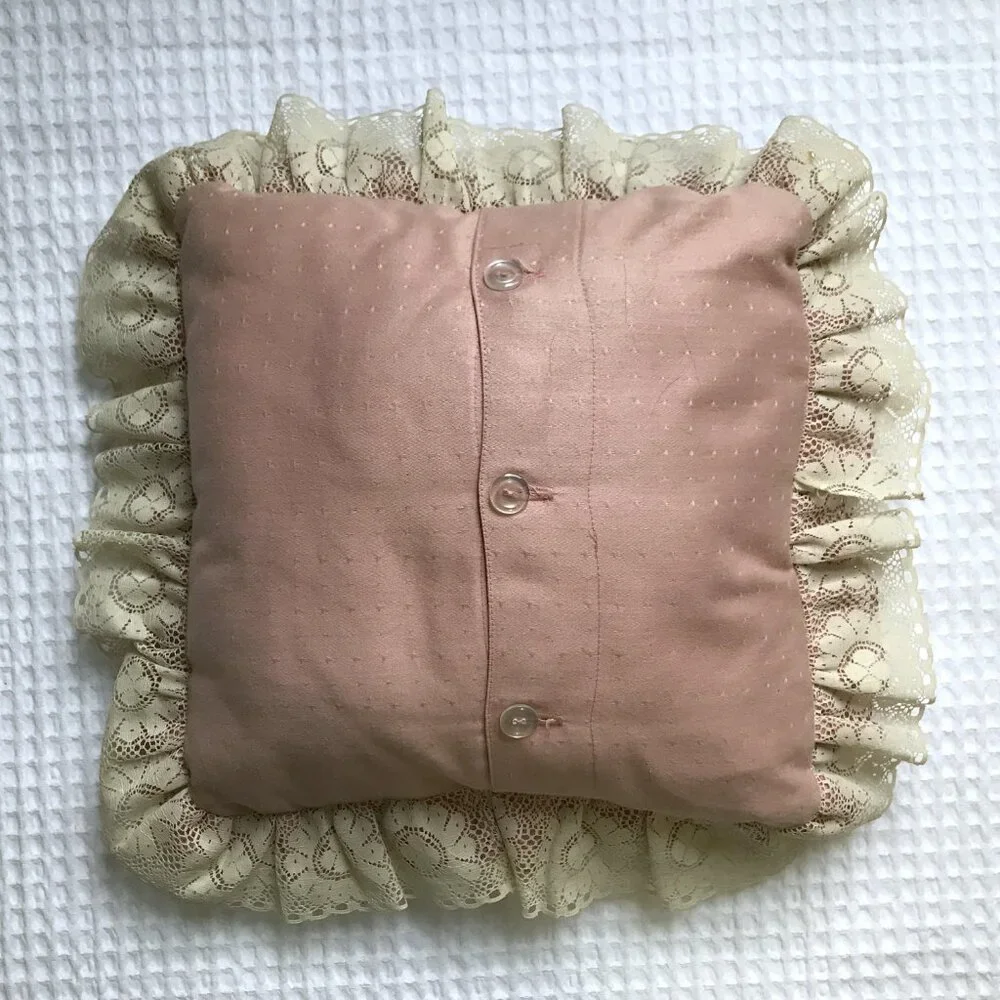Vintage Shabby Chic Accent Pillow Pink Ivory Lace